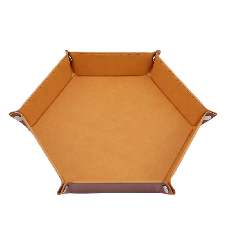 Foldbar sekskant terningebakke lilla terningeboks til rpg dnd spil terning opbevaringsetui 8 farver pu læder: Gul