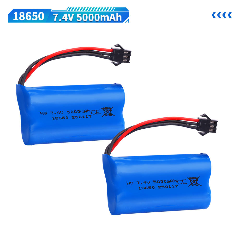 7.4V 5000mAh SM-3P Li-ion battery for MN128 Watch Gesture Sensing Twisted RC stunt car 18650 7.4v battery For RC Cars SM3P Plug: PURPLE