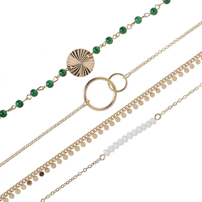 4 stk / sæt grønne perler kæde armbånd sæt til kvinder perler strand runde loop charme armbånd kvinders guld link kæde armbånd