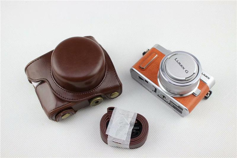 PU Camera Leather Case Cover Voor Panasonic Lumix DC-GF10 GF9 GF8 GF7 GX900 GX950 GX850 GX800 Camera Tas Met Schouder band: Coffe