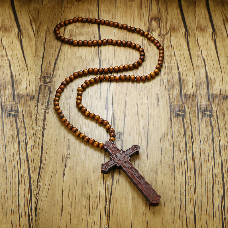 Zwarte Kralen Kruis Rozenkrans Kettingen Voor Mannen, Mannelijke Power Balance Hematiet Ketting, Religieuze Faith Gebed Sieraden: Blauw