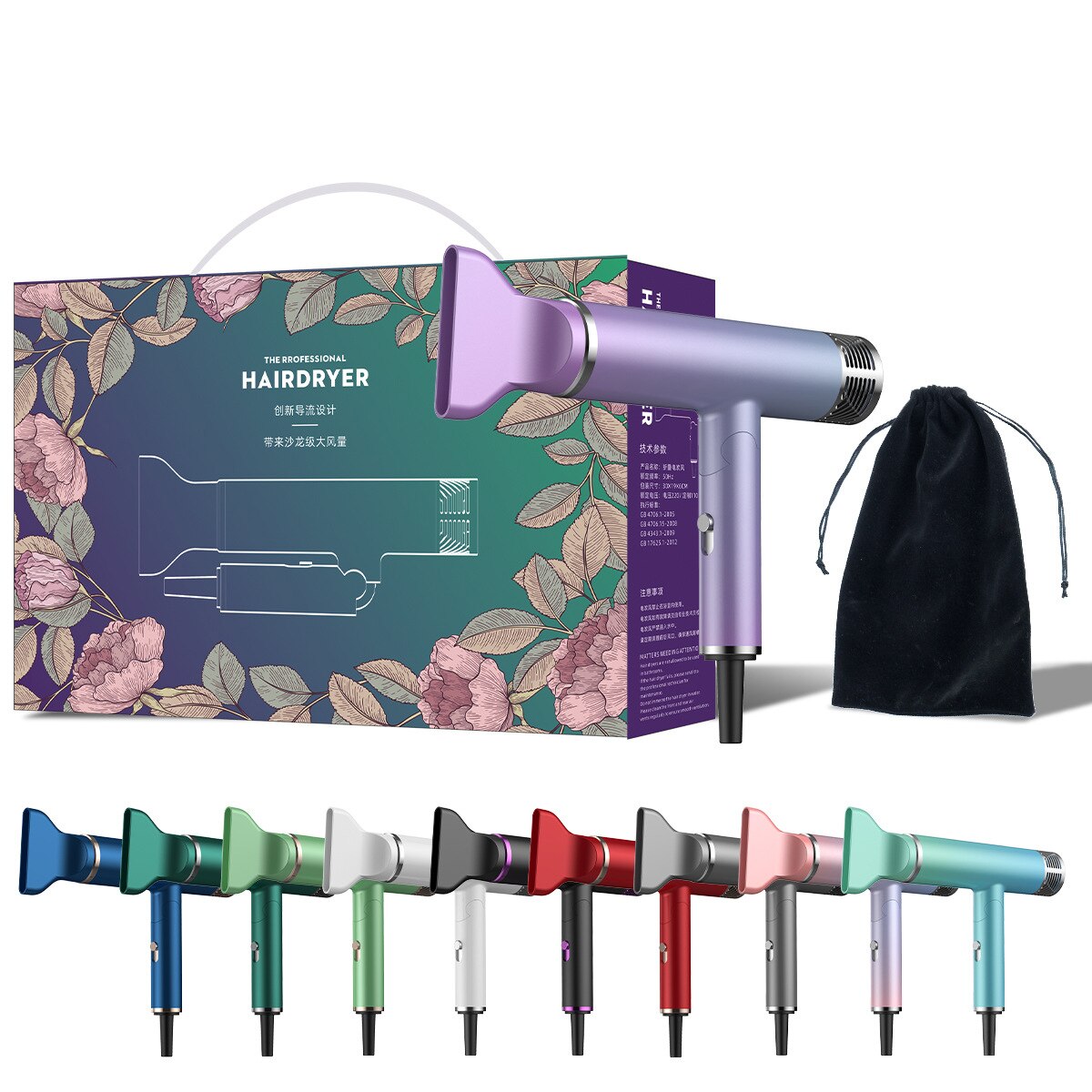Sèche-cheveux pliable 110V-220V, 1800W, Ion négatif, léger, silencieux, Style