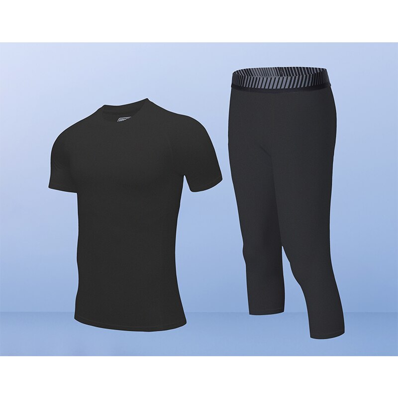 Mallas de otoño e invierno para hombre, pantalones de manga corta, pantalones de siete minutos, para fitness, para hacer ejercicio, conjunto de dos piezas