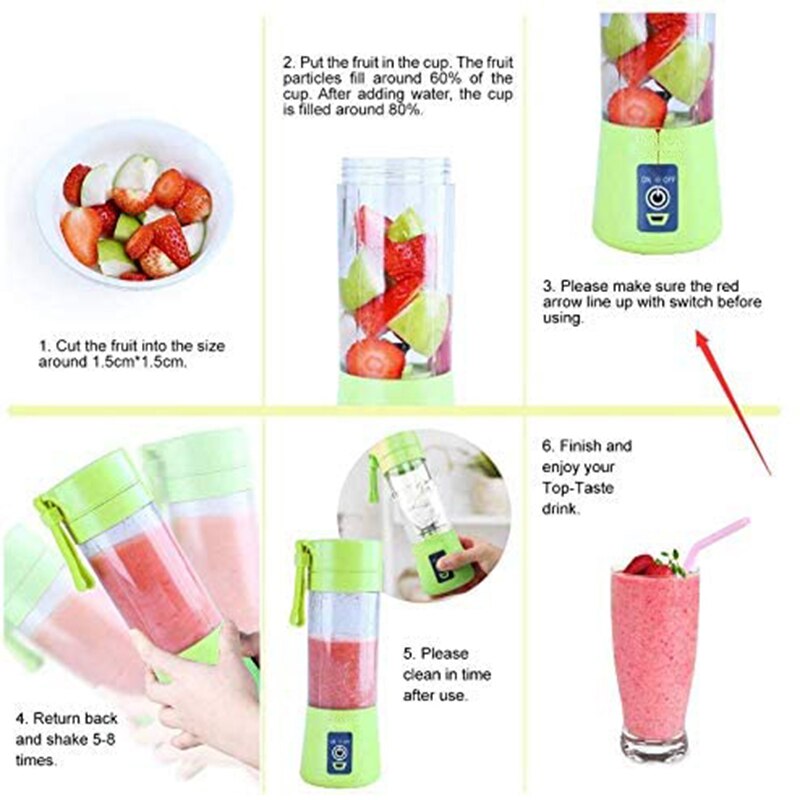 Elektrisk fruktjuicer usb uppladdningsbar handhållen smoothie maker mixer omrörning mini juice grönsakspressare milkshake mixer