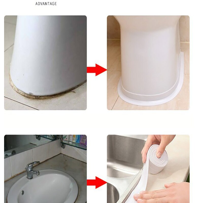 Self Adhesive Kitchen Waterproof Mildew Proof Adhesive Tape Bathroom Toilet Wall Corner Line Sink Sealing Sticker 3.2mx3.8/3.2cm