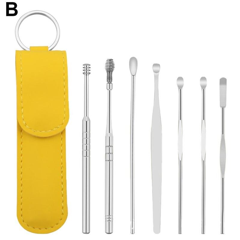 7 Stks/set Opslag Lederen Tas Steel Oor Pick Oor Cleaner Om Wax Oor Stok Kan Dragen Oor Picking Gereedschap: B