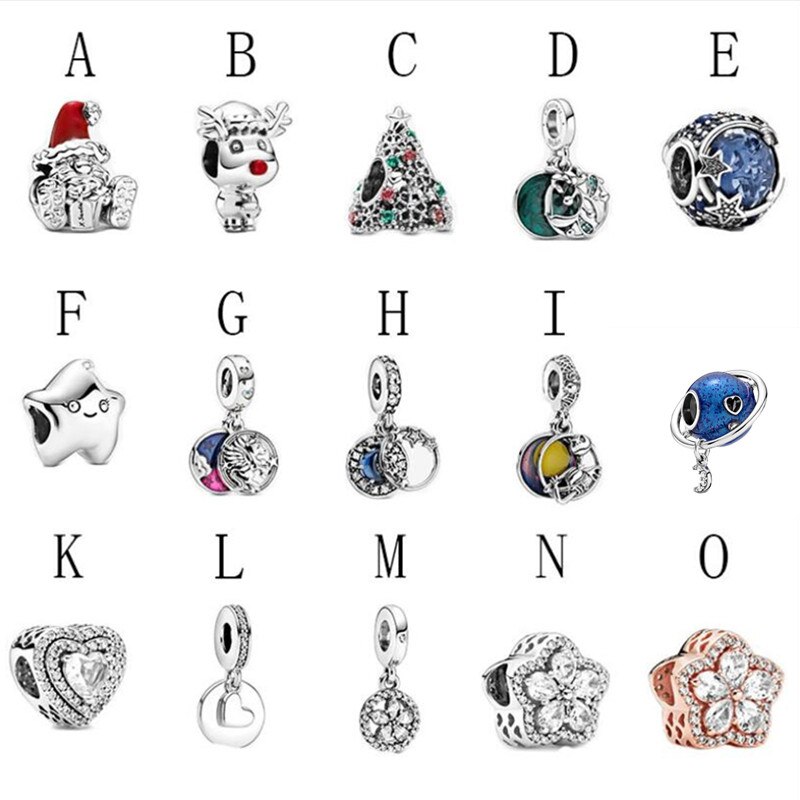 Winter 925 Sterling Silver Beads Stars and snowflakes Charm fit Original Pan Bracelet Christmas Jewelry