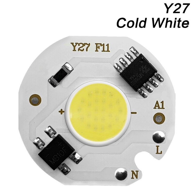 5 stk cob led lampe chips  ac 220v 3-9w led pære lampe smart ic driver pærer lys diy spotlight downlight chips utendørs flomlys: Y27 kaldhvit / 9w