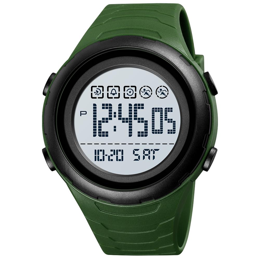 Skmei Japan Batterij Digitale Horloge Voor Man Led Light Dual Time Sport Big Dial Klok Waterdicht Pu Band Mannen horloge Reloj 1674: Army Green White