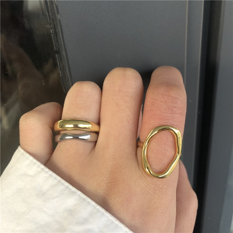 Huanzhi Geometrische Ovale Onregelmatige Curve Glossy Eenvoudige Lijn Persoonlijkheid Verstelbare Opening Ring Voor Vrouwen Partij Sieraden