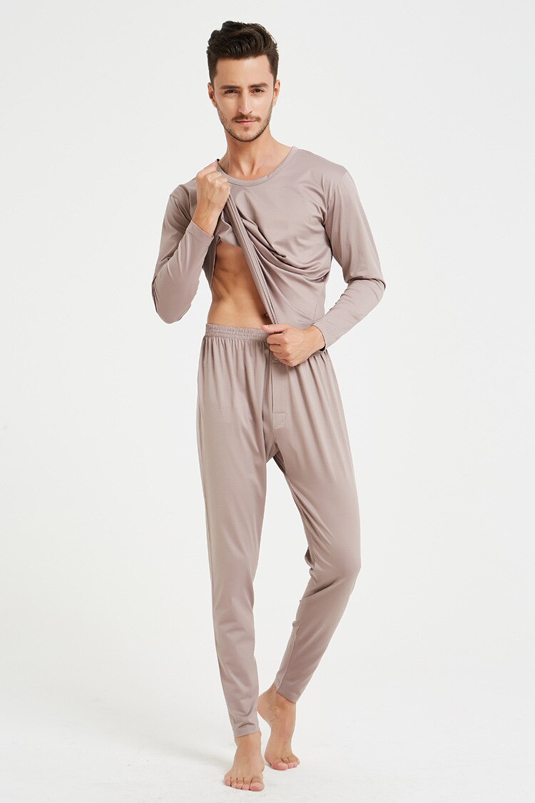 Silk Cotton Pajamas Suit Autumn Clothes Bottom shirt+Trousers Round Collar Thin Men's Underwear Comfortable Pajamas