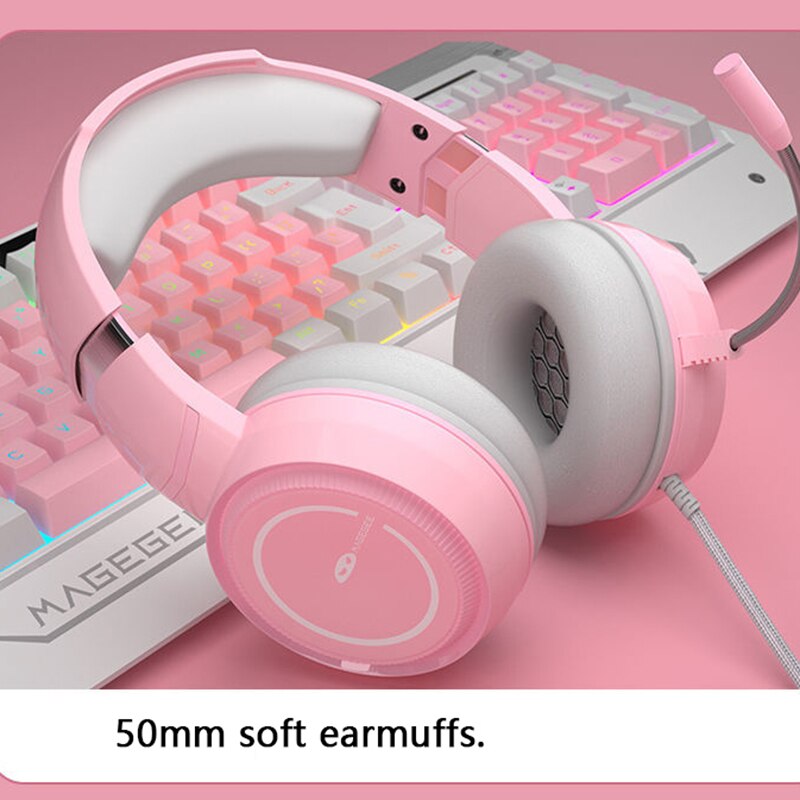 Clavier de jeu mécanique à câble USB rose pour filles, avec capuchons de touches, souris et écouteurs