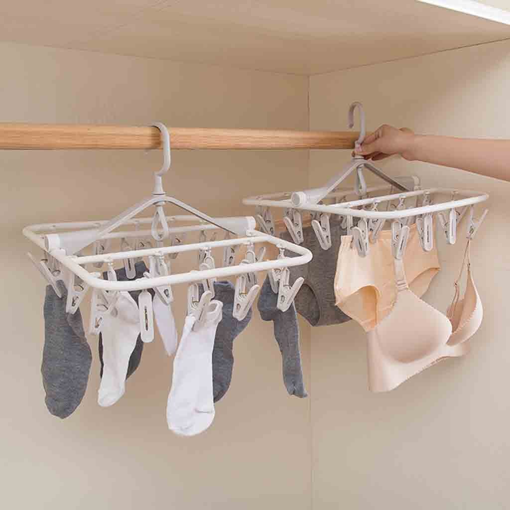 Étendoir à linge rétractable à roulettes pour sous-vêtements, chaussettes, crochet, cintre, sèche-linge, 24 clips, organisateur de placard, garde-robe, organisateur suspendu, valise