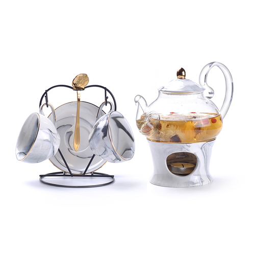 Blomsterte 6 koppar set , 2 koppar kaffekopp, enkel bubbelkokt frukt te tekanna 4 koppar set kaffekoppar set tekopp