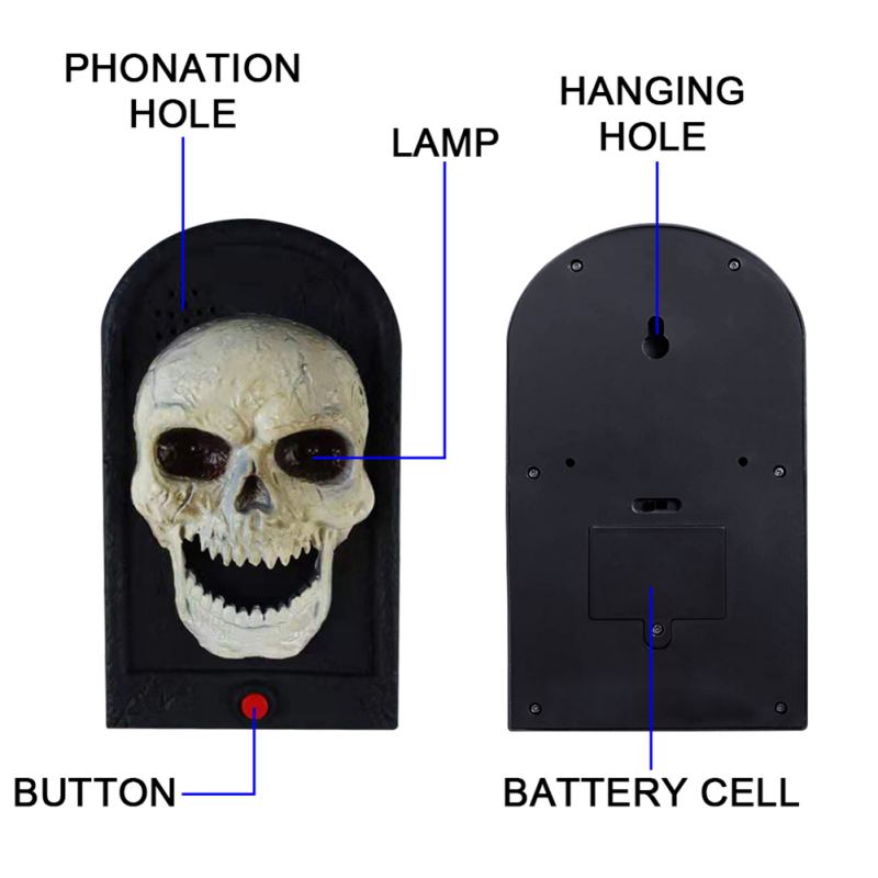 V Halloween décorations sonnette animé hanté sonnette crâne sonnette accessoire avec langue mobile et éclairer les yeux pour Hal