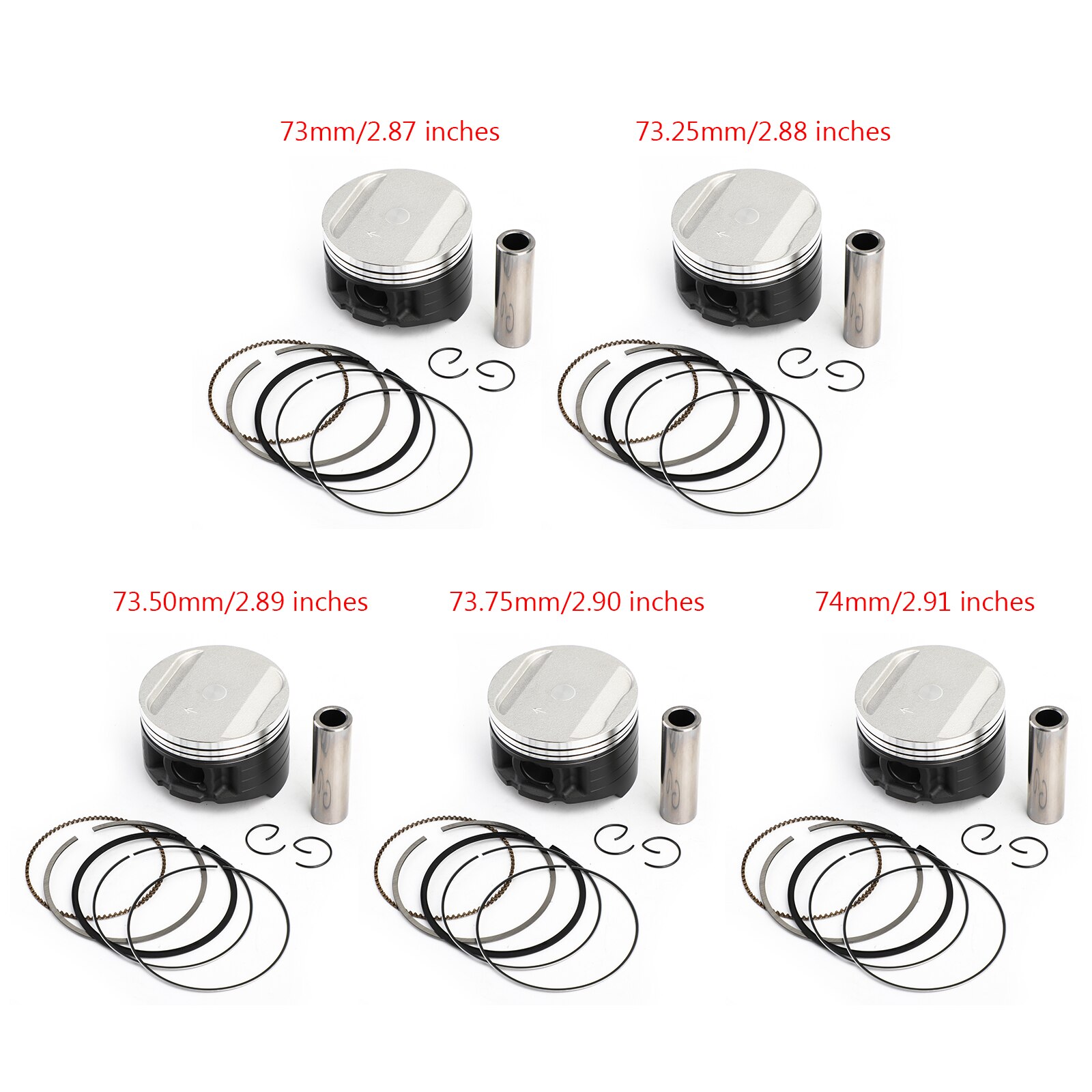 Artudatech Piston Rings Pin Kit Bore 73mm 73.25mm 73.5mm 73.75mm 74mm for Yamaha TT250R 93-04 TTR250 TT-R250 TTR 250
