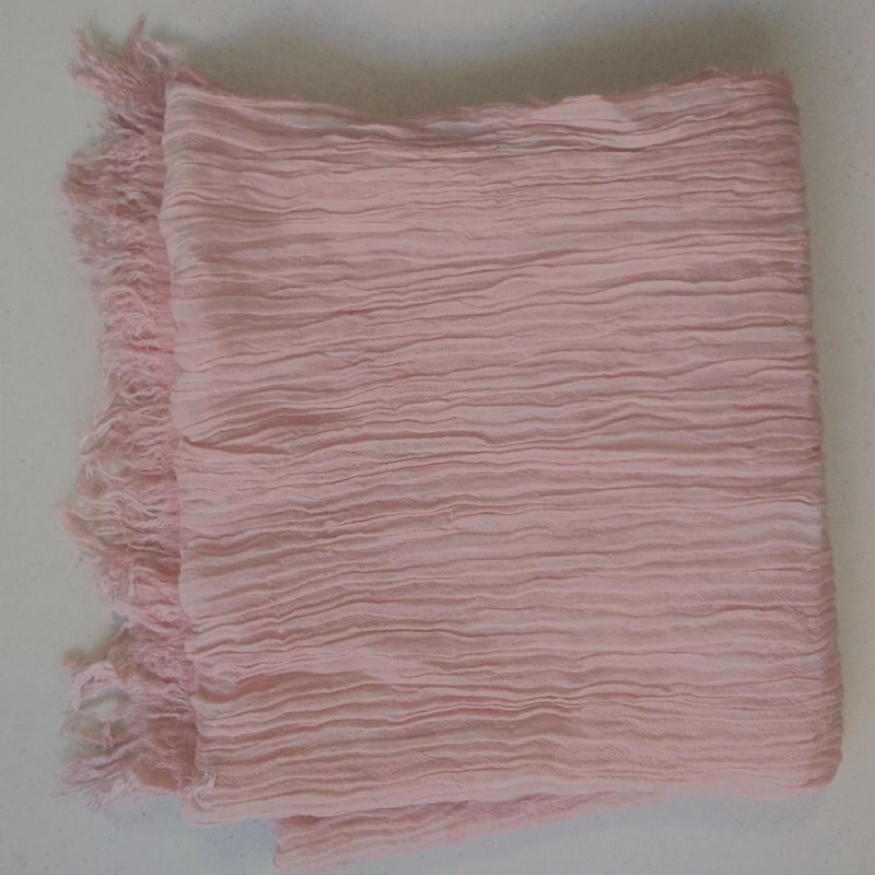 Efterår sommer tørklæde ensfarvet vintage bomuld linned tørklæder plisserede kvinder tørklæder moderigtige udskæringer og stoles 190*85cm: Lyserød