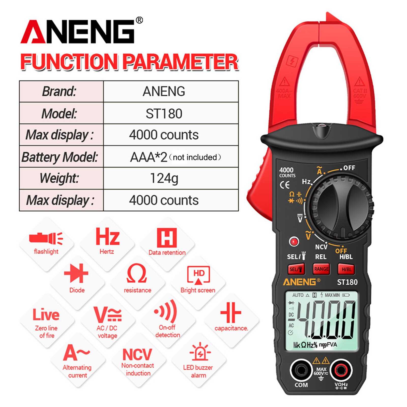 ANENG Clamp Meter AC and DC Current Multimeter 4000 Count Voltage Measurement Tester Ohmmeter Electrician Tools