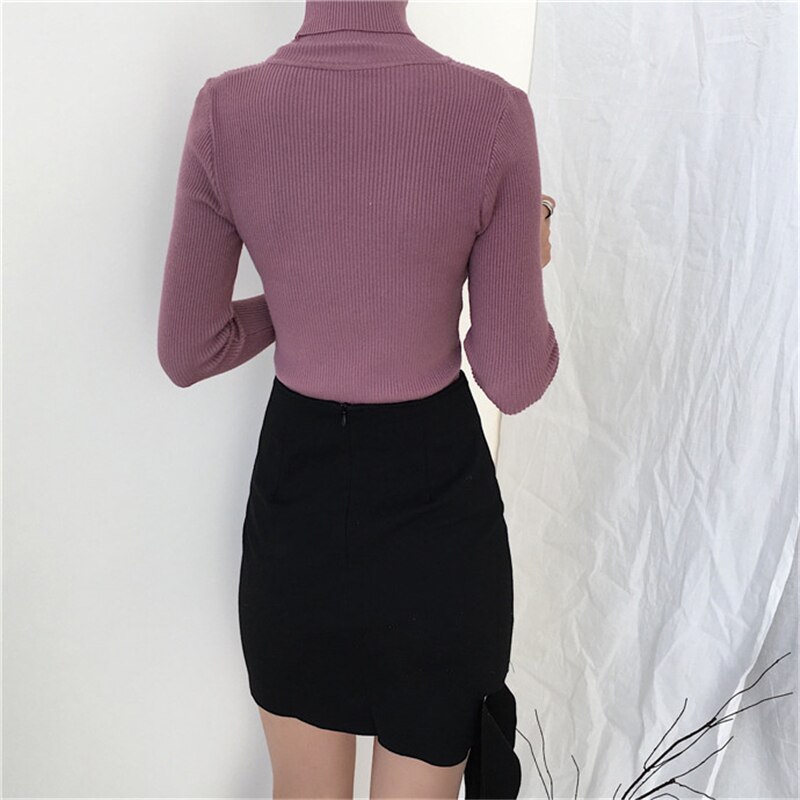 RUGOD Solid Turtleneck Sweater Women Long Sleeve Knitted Slim Pullover Female Autumn Winter Sweater Befree Tops