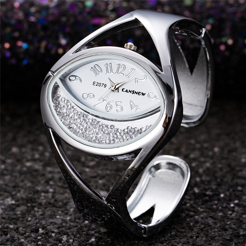 Luksus sølv dameure armbåndsur dameure luksus rhinestone dameur ur reloj mujer relogio feminino: Hvid