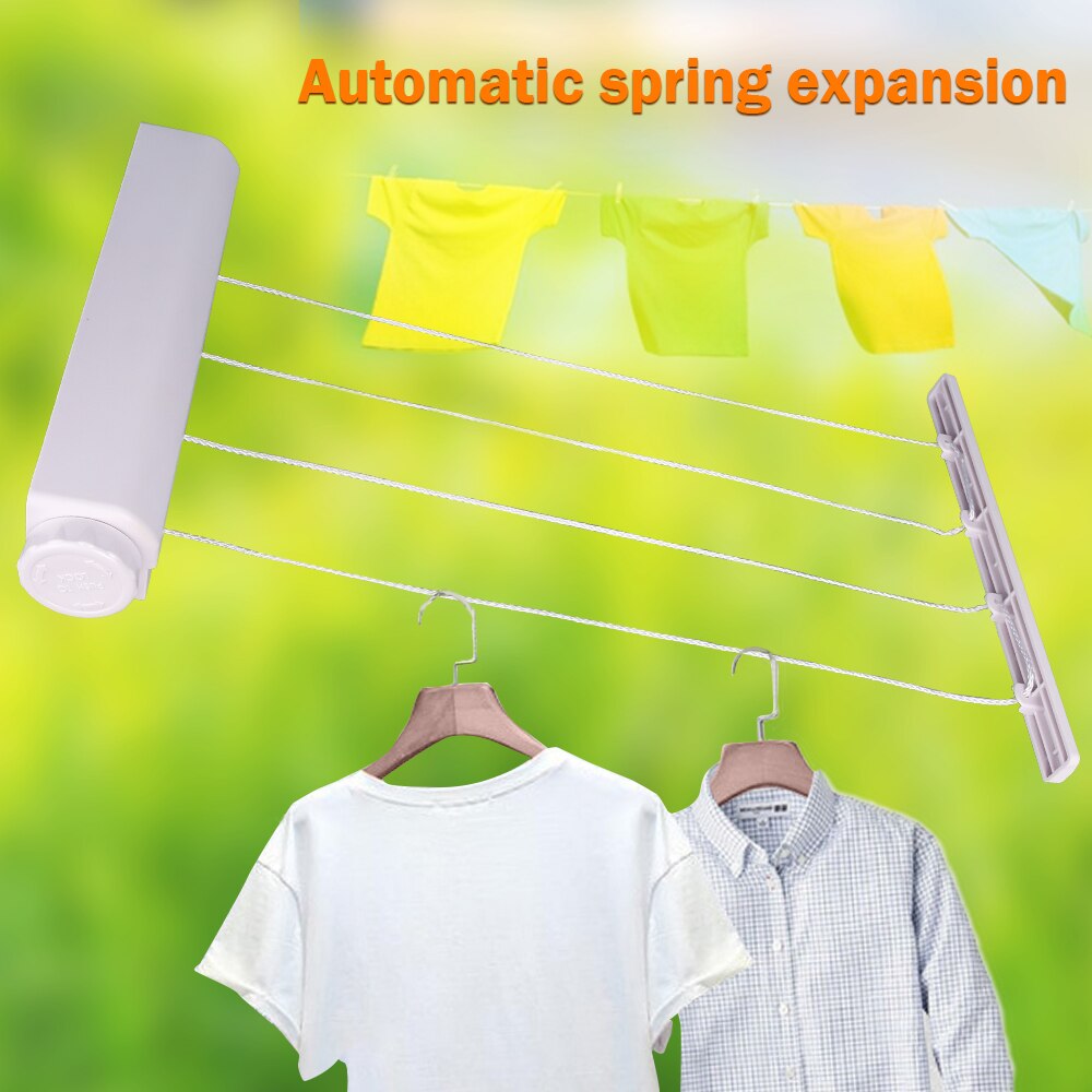 3.7M 5 Line Retractable Clothes Airer Washing Line Laundry Wall Mount Dryer Hanger Clothesline Outdoor Washing Line Drying Rack