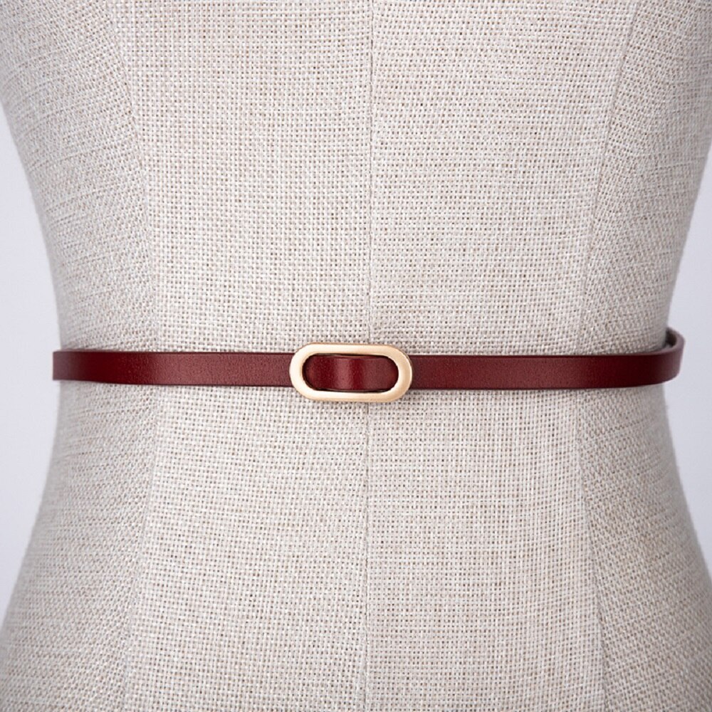 1Pc Vrouwen Pak Dunne Riem Vierkante Gesp Effen Kleur Koeienhuid Riemen Voor Vrouwen Jurk Trui Tailleband: dark red