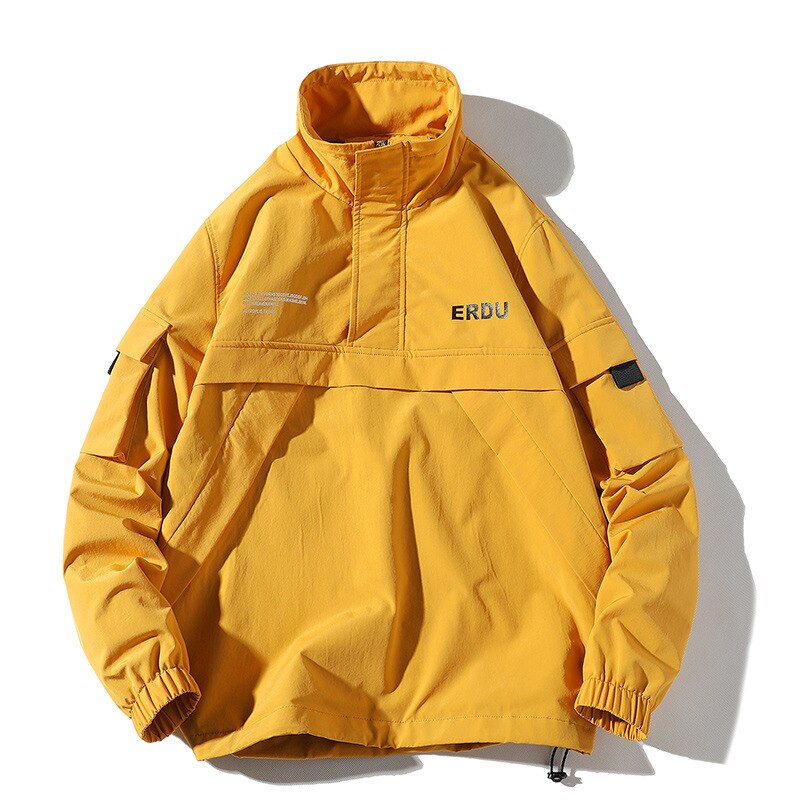 Män hip hop streetwear jacka rock retro färgblock patchwork harajuku jacka vindjacka oversized jackficka: Gul / L