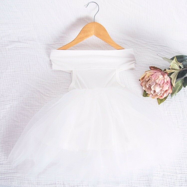 Prinsessekjolekonkurrence nyfødt baby børn pige off shoulder tutu mesh kjole fest bryllup kjole sort hvid pink