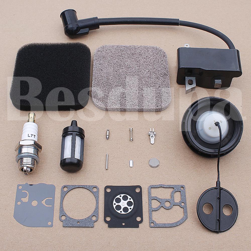 Zündspule Luft Kraftstoff Filter Gas Cap Für Stihl FS75 FS80 FS85 Trimmer 4137 124 1500 w Zündkerze Carb reparatur Kit