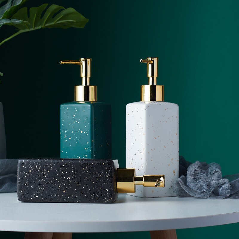 Matte black/white/green gold point pattern bathroom hand soap dispenser ceramic lotion bottle soap dish Bathroom supplies