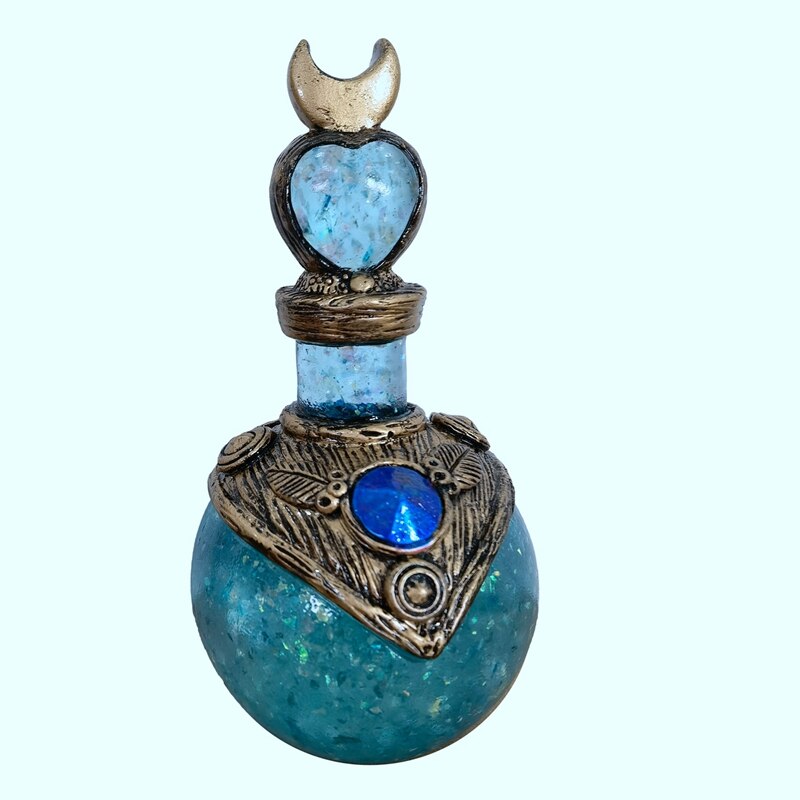 Magic Moon Bottle for Magic Potion Resin Decoration Handmade Crystal Gemstone Wishing Bottles for Her: Blue