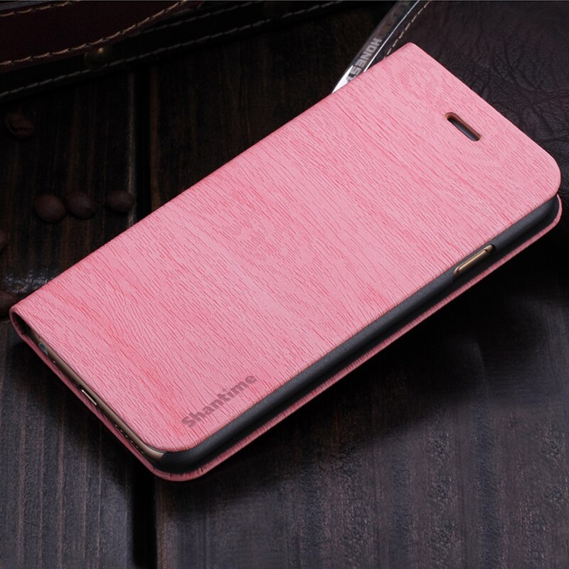 Pu lederen telefoonhoesje met houtnerf voor samsung galaxy core 2, flip-book case, zakelijke portemonneehoes, zachte siliconen achterkant: Roze