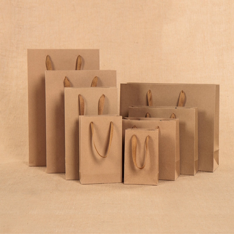 1 Pc Multi Size Bags Kraft Verpakking Handvat Papier Opbergtas Voor Bruiloft Snoep Gunst Tas Met Handvat zak Met Handvatten