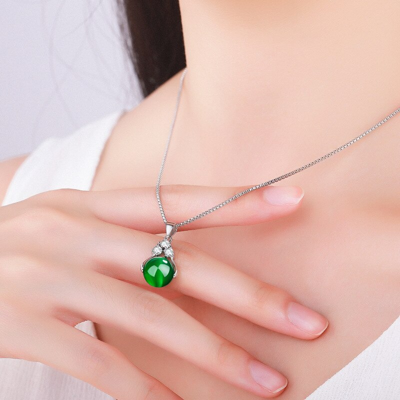 天然エメラルドペンダント neckalce ラウンド S925 スターリングシルバー女性 collares mujer joyas 石ジュエリー naszyjnik