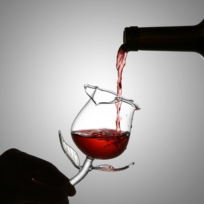 1PC Fancy Red Wine Goblet Wine Cocktail Glasses 100ml Rose Flower Shape Wine Glass bouteille de vin en verre aerateur vin