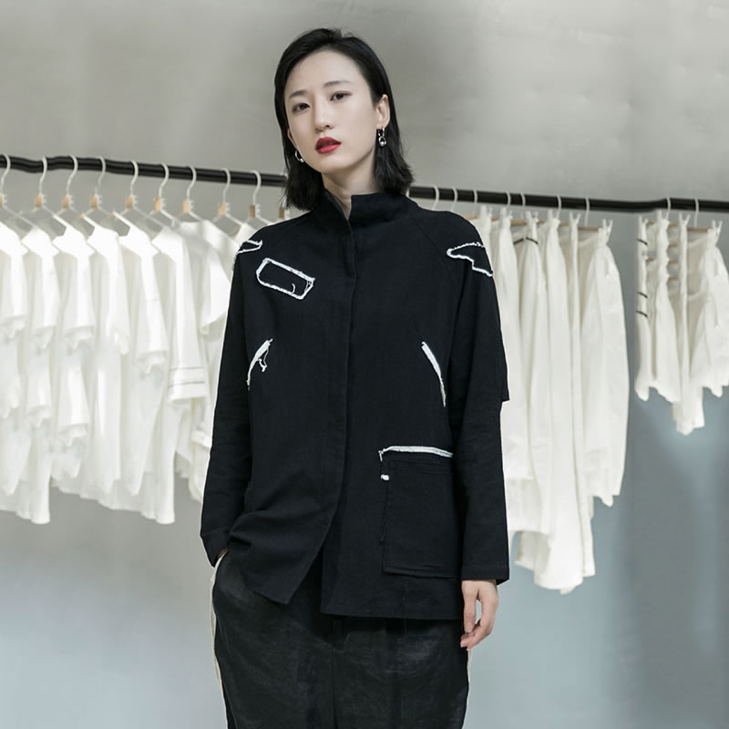 Xitao Gothic Verontruste Flarden Patch Shirt Mode Persoonlijkheid Lange Mouw Blouse Vrouwen Herfst Vrouwen Kleding DZL1755