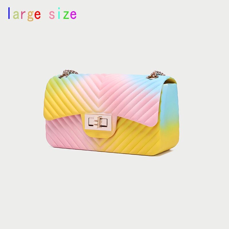 ¡Novedad de ! Bolso con cadena de gelatina para mujer, bolso de hombro de PVC con de arcoíris para mujer: 9