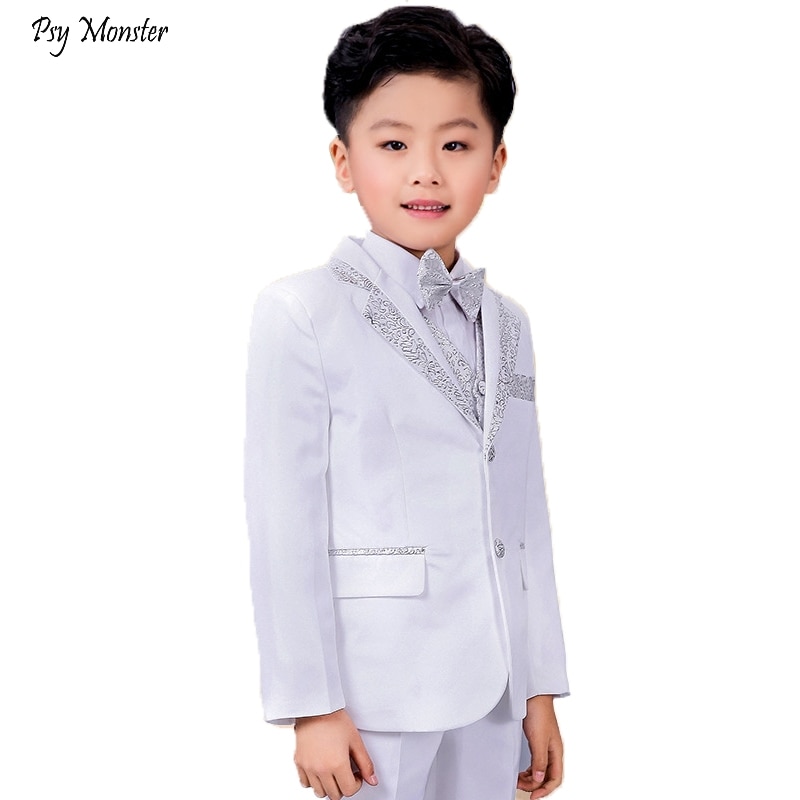 Kinderen Formele kleding Pak Set Bloem Jongens Gastheer Piano Prestaties Bruiloft Prins Cosutme Kids Blazer Vest Broek Bowtie 4 stks