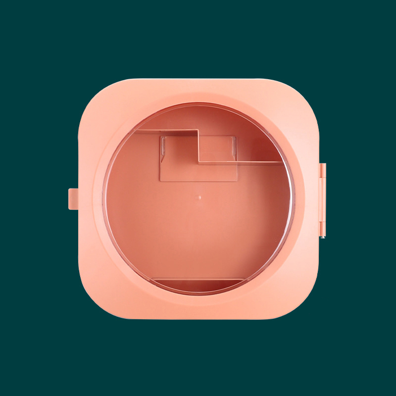 Boîte de rangement murale pour cosmétiques, organisateur de maquillage, résistant à l'eau et à la poussière, support de rangement pour rouges à lèvres, bijoux, poinçon gratuit: Round pink