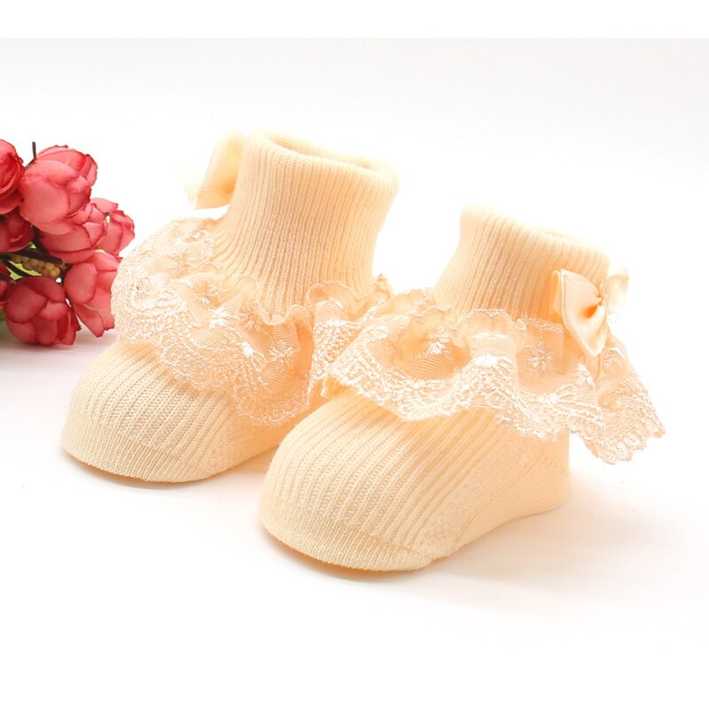 Nyfødte baby piger sokker bomuld blonder baby sokker til piger spædbarn solid prinsesse stil baby piger tøj tilbehør: X