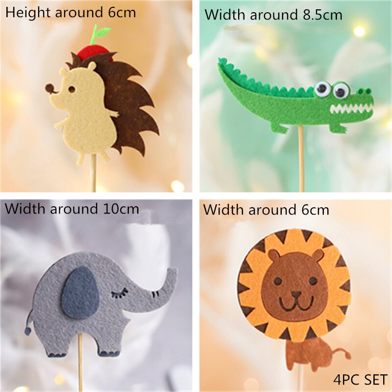 Voelde Dieren Aap Leeuw Giraffe Uil Cake Topper Voor Verjaardagsfeestje Decoraties Bakken Levert Baby Shower Kid Liefde: 4pc felt set B