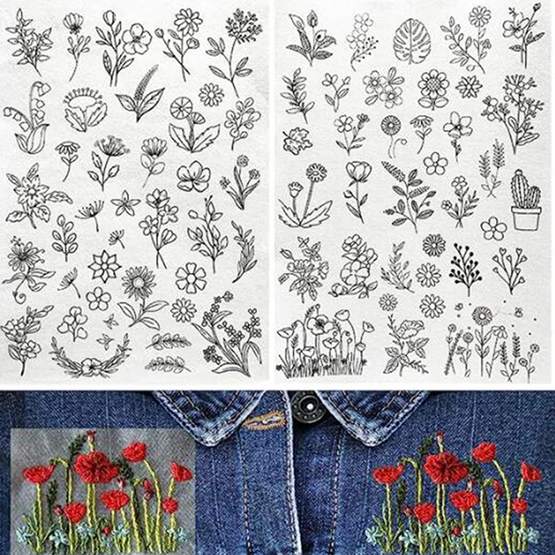 2pc Water Soluble Stabilizer Embroidery Stick And Stitch Embroidery Paper Tear Away Embroidery Stabilizers With Flower Patterns