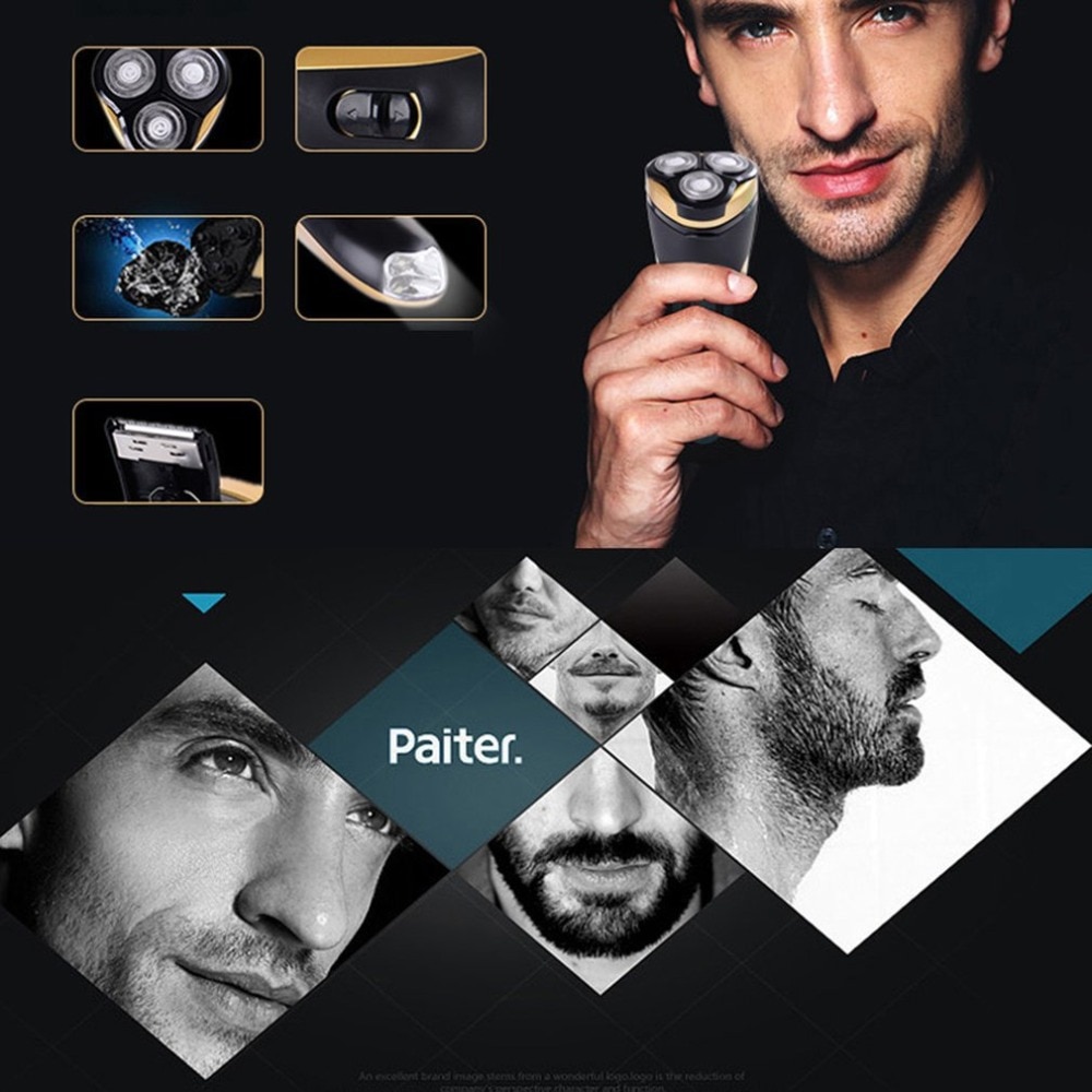 4W Electric Razor 3 Blades Rotating Rechargeable Electric Shaver Portable 4W Electric Razor With LED Lighting Function