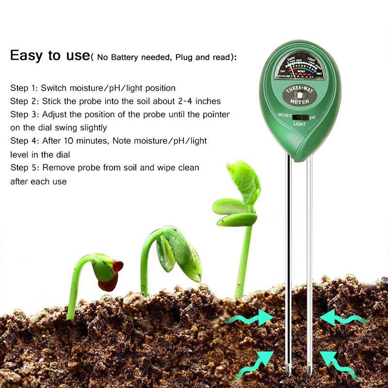 3 In1 Digital Moisture PH Soil Tester Gauge Meter with Acidity Moisture Testing Usage Easy-to-read Scale Indicator