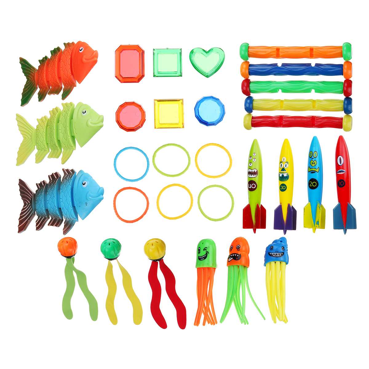 30Pcs Sommer Spielen Schwimmen Pool Werfen Tauchen Spielzeug Unterwasser Ringe Tauchen Kreis Set Multicolor Spiel Strand Spielzeug