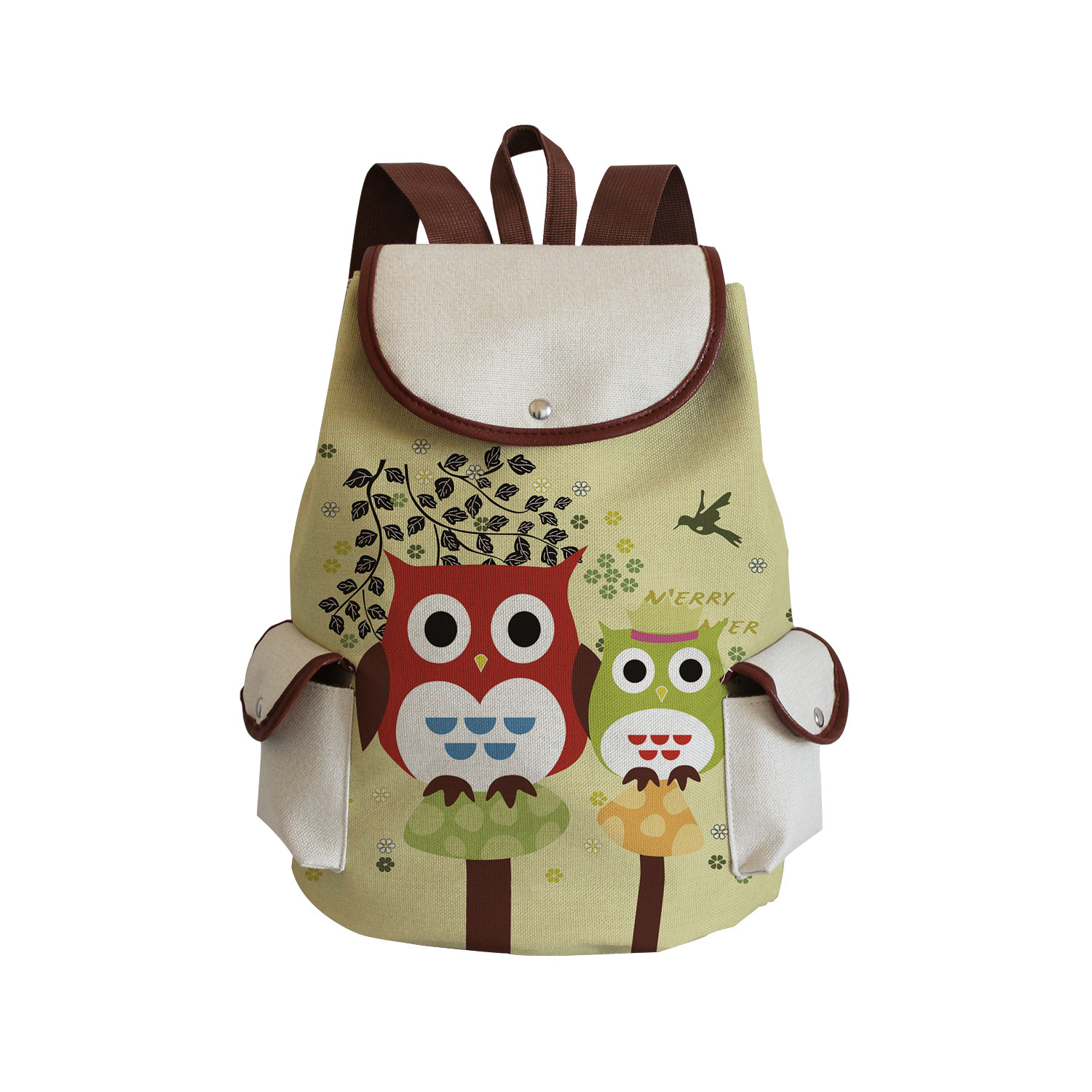 Cartoon Owl Print Linen Backpack Animal Large Capacity Portable Drawstring Backpack Chinese Storage Travel Women Casual Book Bag: sjCB098 Owl Bag