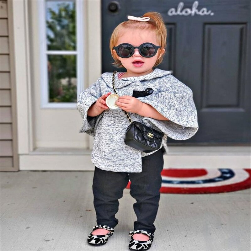 Winter and Autumn Baby Kids Girls Long Sleeves Solid Color Top, Flared Pants and Fluffy Sleeveless Vest Clothing Set