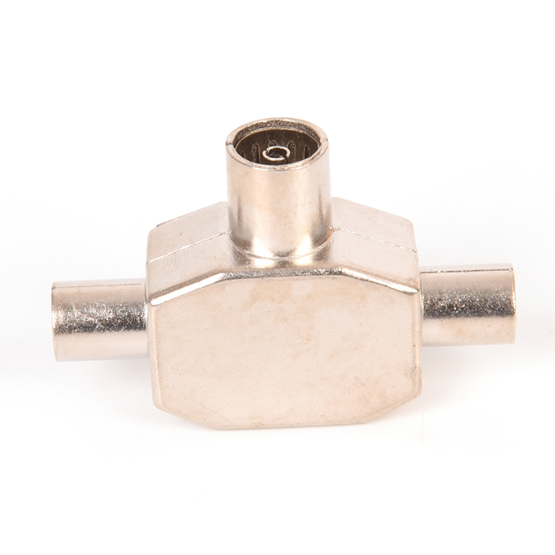 2-Way TV aérea coaxial divisor, sinal de metal, combinador adaptador T, 2 macho para 1 fêmea adaptador, TV/T Adaptadores