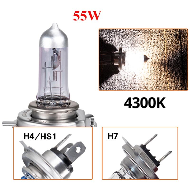 Ampoule de phare de moto halogène H4 H7 HS1 12V 55W 100W 6500K, lampe de moteur en verre de Quartz blanc: H7 / 4300k 55w