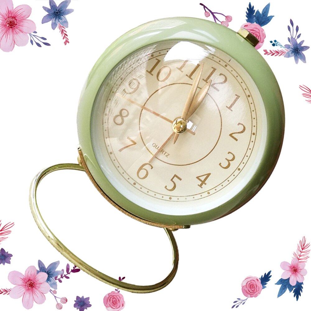 Metal Alarm Clock Round Alarm Clock Desktop Alarm Clock Bedside Alarm Clock (Beige Shipment without Battery): Green